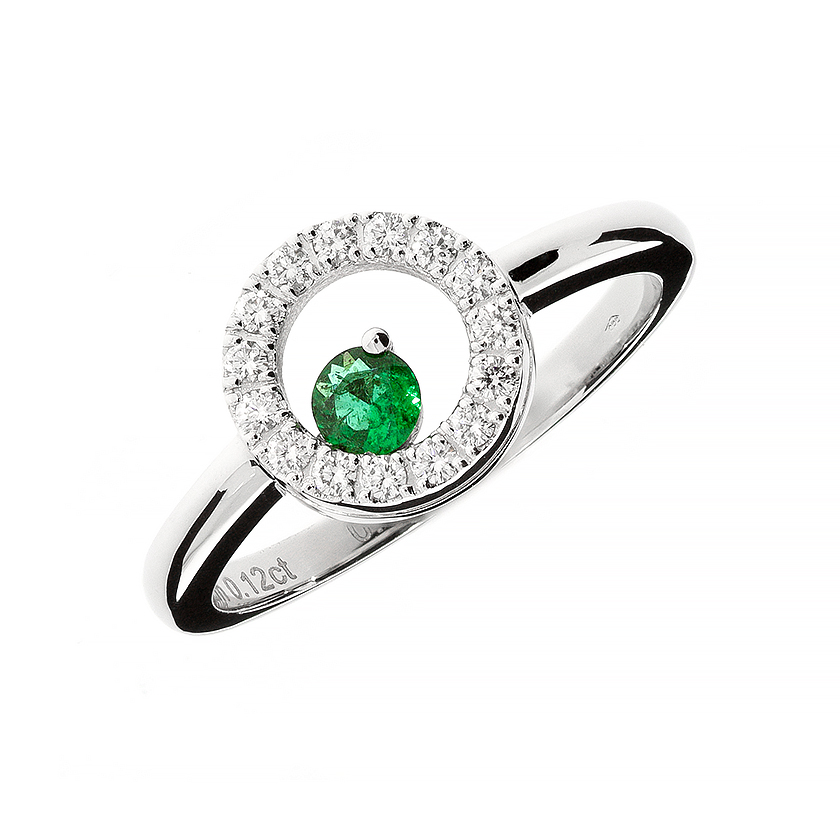 Prsten sa smaragdom i dijamantima