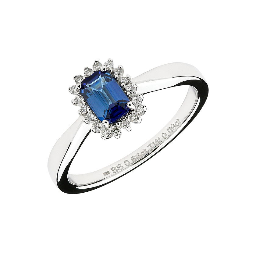 Prsten s plavim safirom i dijamantima