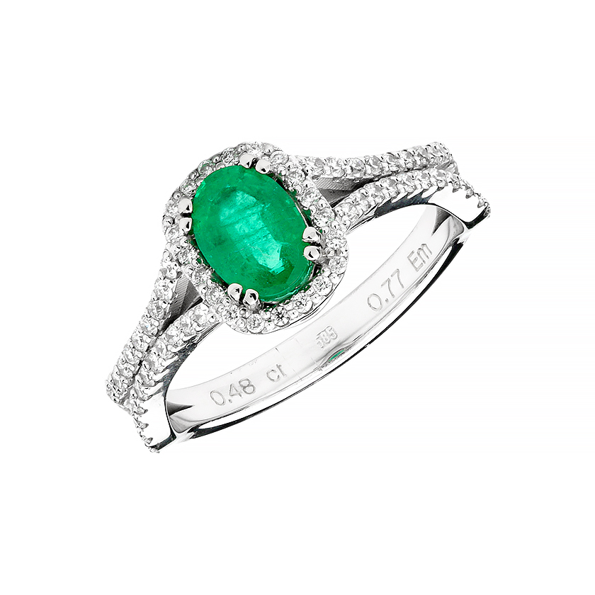 Prsten sa smaragdom i dijamantima